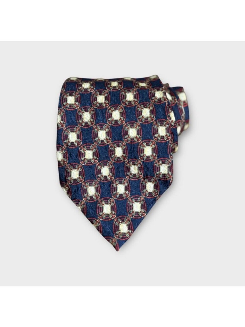 Vintage Valentino Tie Navy Blue Red Silk Classic Preppy Luxury Necktie EUC